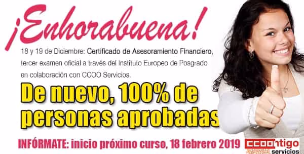 Curso de Certificado de Asesoramiento Financiero. Nueva edición: febrero de 2019